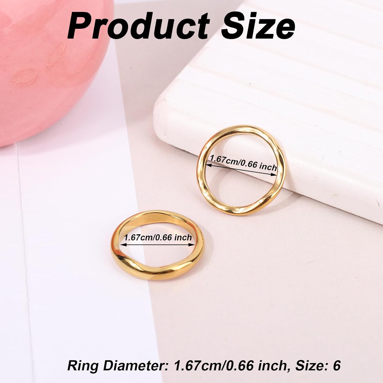 2pcs Gold Stackable Rings, Ladies Gold-Plated Knuckle Ring Set Exquisite Wave Thick & Thin Engagement Finger Stacking Jewelry Gift for Women Thumb Anniversary Birthday Wedding - Image 2