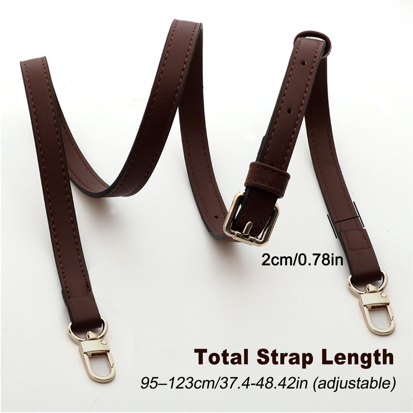 Regulowany pasek do torby na ramię ciemnobrązowy 95-123 cm, pasek PU z klamrą ze stopu cynku, uniwersalne paski zastępcze dla kobiet Crossbody portmonetka na aparat akcesoria