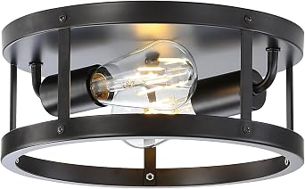Close to Ceiling Light Fixtures 2-Light, 11 Inch Farmhouse Black Kitchen Semi Flush Mount Ceiling Light, Easy Assembled, Modern Indoor House Ceiling Lights for Bedroom Entryway
