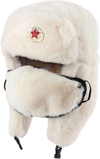 Soviet Badge Ushanka Hat, Faux Winter with Ear Flaps, Unisex Retro for Men & Women Warm