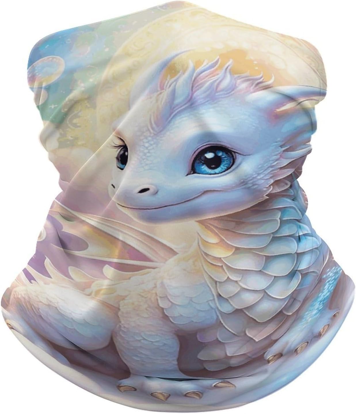 Summer Face Mask UV Protection Neck Gaiter Cute White Dragon image 2