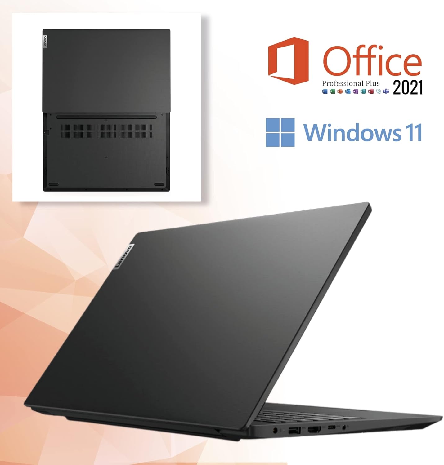 Lenovo, Pc portatile notebook pronto alluso, Display FHD da 15,6, cpu Intel i3 11th, ram 20Gb, sshd 756Gb, windows 11 pro, computer portatile con pacchetto Office 2021