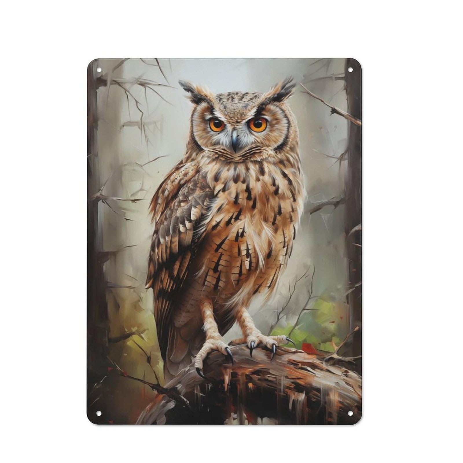 Horned Owl Eagle Owl Metal Tin Sign, Clean Printed Wall Decor for Breakfast Nook, Kitchen Wall And Home Cafe, 40x30cm