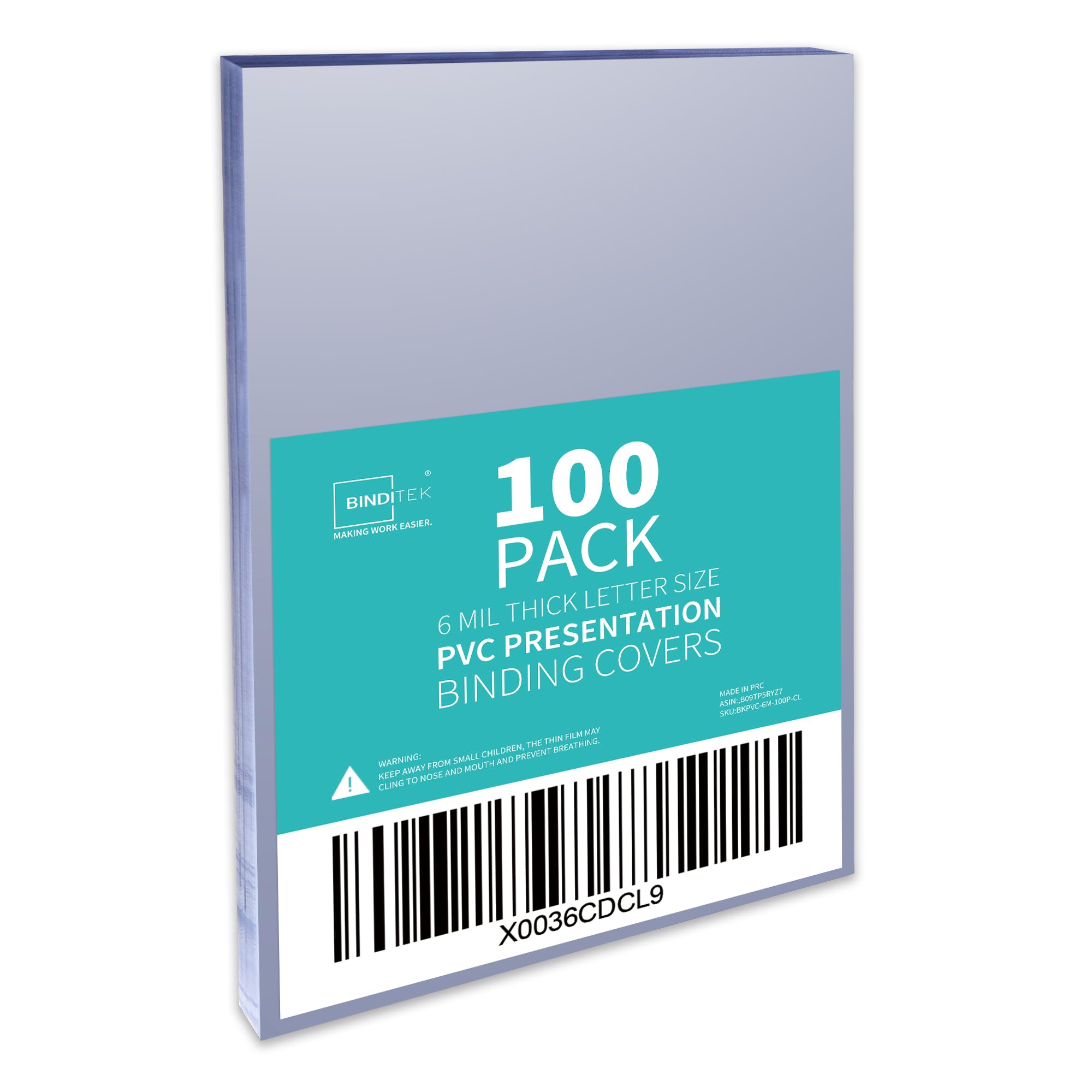 Binditek 6 Mil PVC Binding Covers, 8.5 x 11 Inches, Clear, 100 Pack