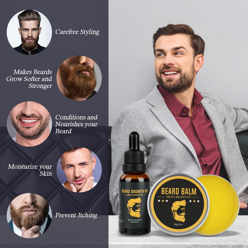Zestaw do brody męskiej, 6 sztuk olejek do brody mężczyzna grzebień do brody balsam do brody zestaw kompletny prezent do pielęgnacji brody człowiek nawilżający odżywczy do brody
