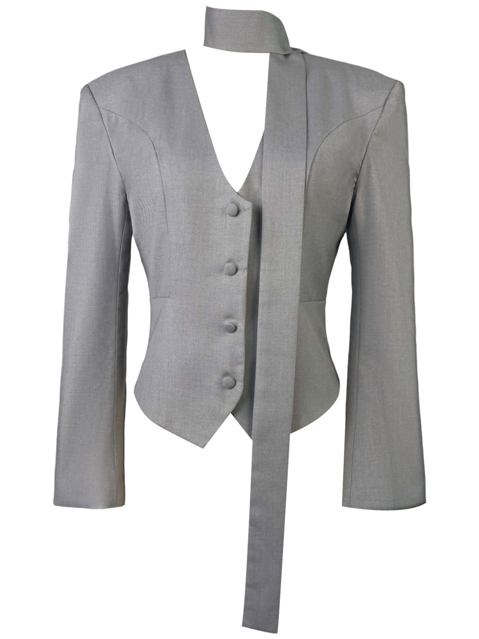 Jelory Womens Short Suit Jacket Blazer Dressy Tops with Drawstrings Elegant Long-Sleeved Buttoned