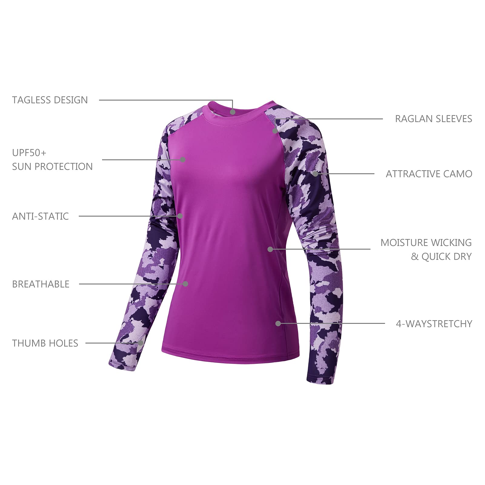 Bassdash - Camiseta de Manga Larga para Mujer con protección Solar UPF 50+ UV para Pesca, Senderismo, Rendimiento - 5