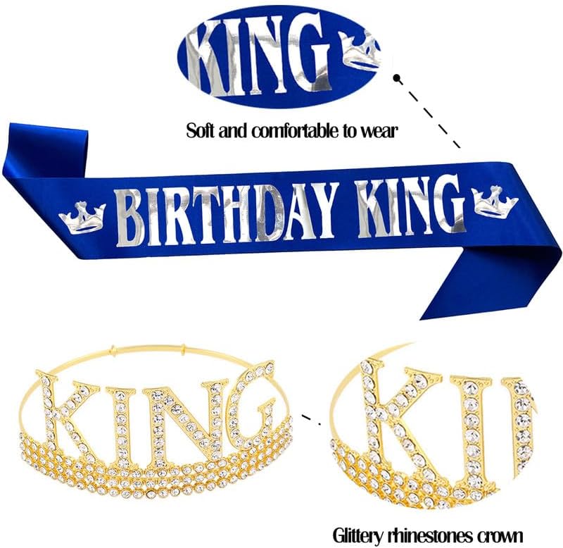 Miniatura 2 de Tiara para cumpleaños de hombres, juego de banda y corona de rey de cumpleaños para hombres, recuerdos de fiesta de cumpleaños