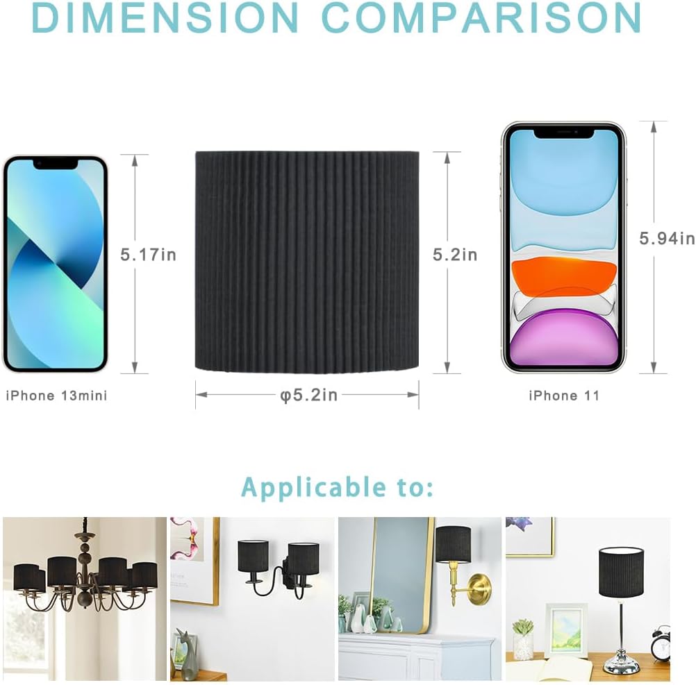 LAMPWELL KETTE Clip-on Chandelier Fabric Lamp Shades,Set of 6,Small Drum,5.4"×5.4"×H5.2",TC fabric,Handmade,Modern Trendy Decorative,ONLY FOR CANDLE BULB,Black Set of 6 Black