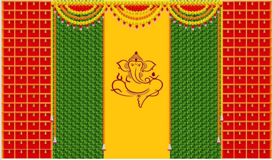 Image of VINAYAKA MART vinayaka Backdrop Decorations Cloth Size (5x8) feet, Ganesh Backdrop for decorationss Cloth | puja backdrops Decorations Cloths | varalakshmi Pooja backdrops