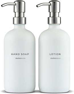 MaisoNovo Bathroom Soap and Lotion Dispenser Set of 2, 500ml White Glass Soap Dispenser Sliver Pumps With Labels