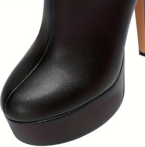 Feinlina Dames zwart lederen platform hak kniehoge laarzen sexy stiletto hak dijbeen hoge laarzen, zwart, 41 EU