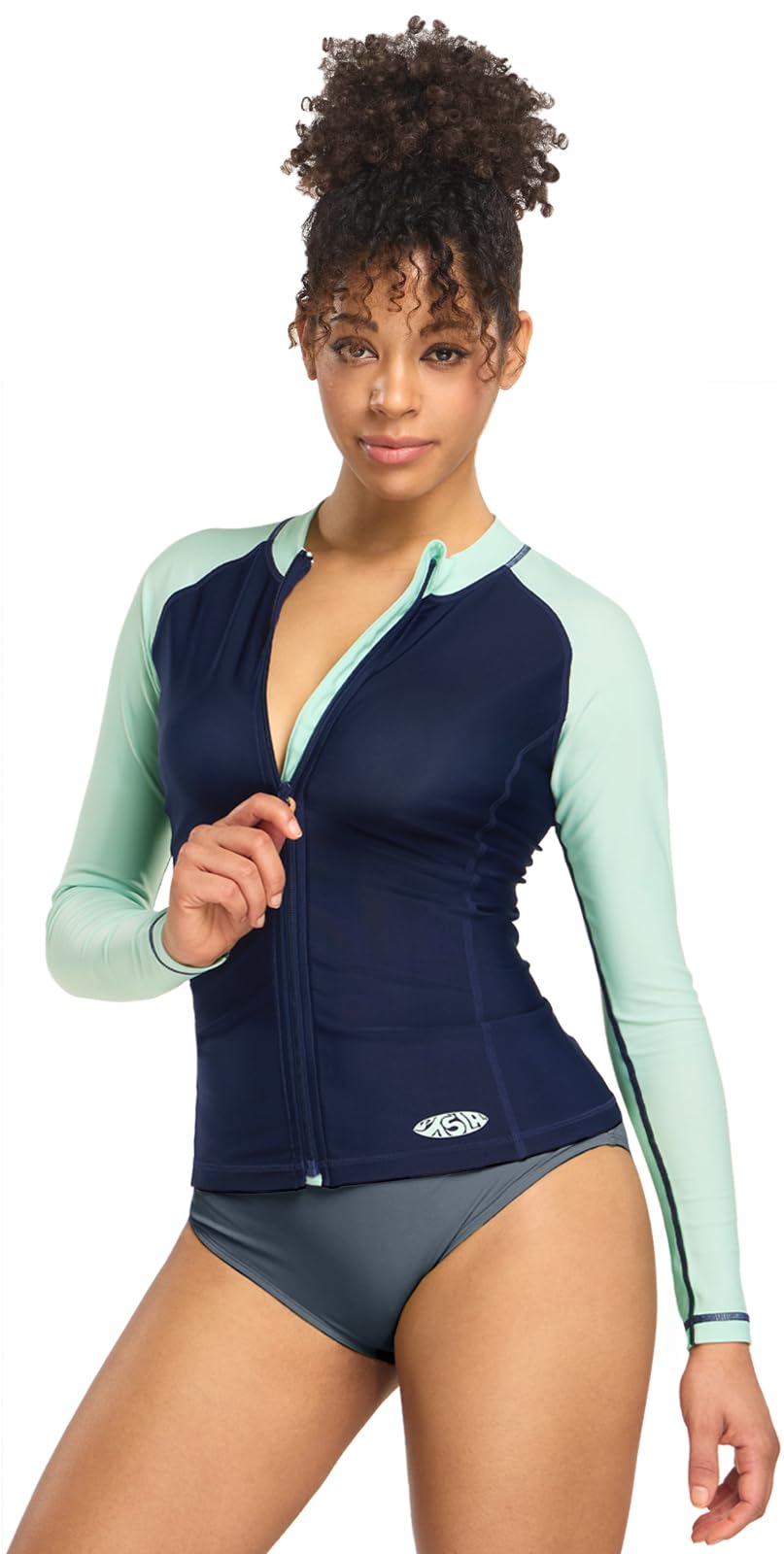 TSLA Women's UPF 50+ Zipper Rash Guard, Water Surfing Long Sleeve Swimsuit, UV/Sun Protection Swim Shirts Wetsuit Top