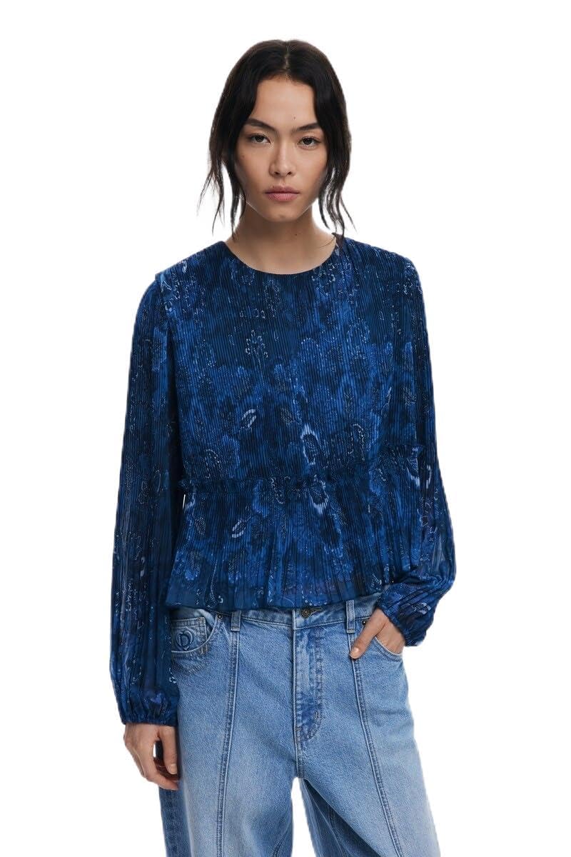 Desigual BLUS_PLISE Blouse, Turquesa, S Women's