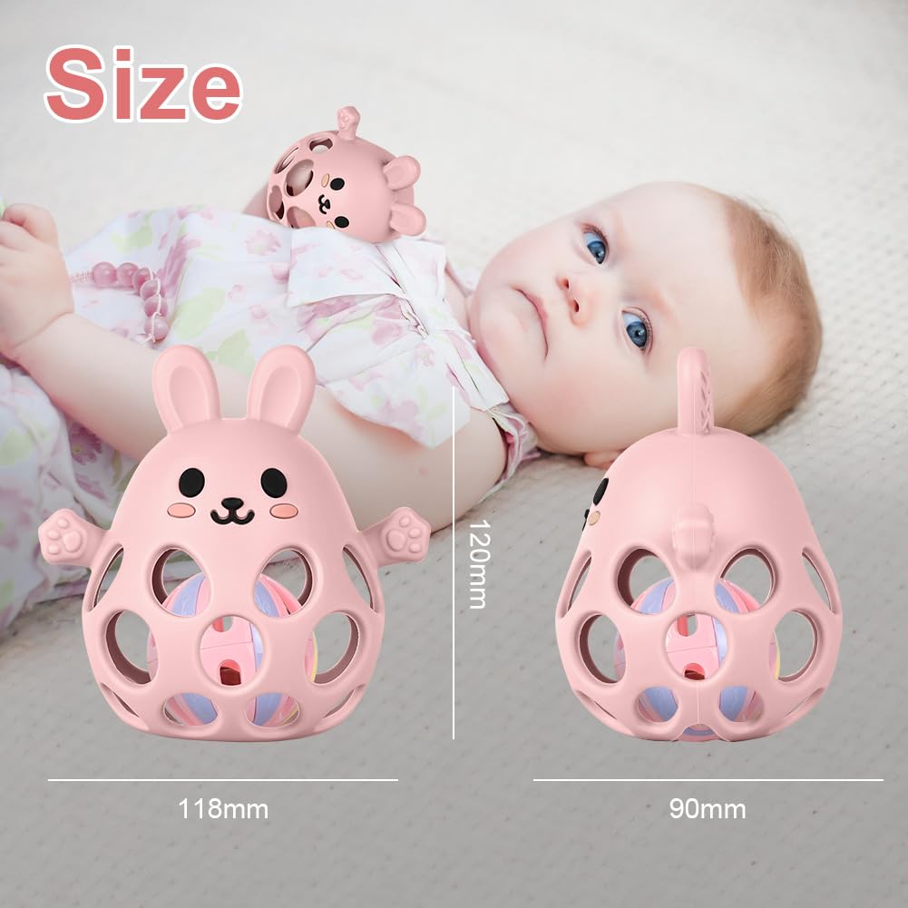 HOTUT Baby Sensory Teething Toy with Rattle,Grasping Ball,1st Boy Girl Easter Basket Gifts,Easy to Grip Soft and Safe,Silicone Relief Chew Teether,for Newborn 3 6 9 12 18 Months,Autistic Toddler - Image 2