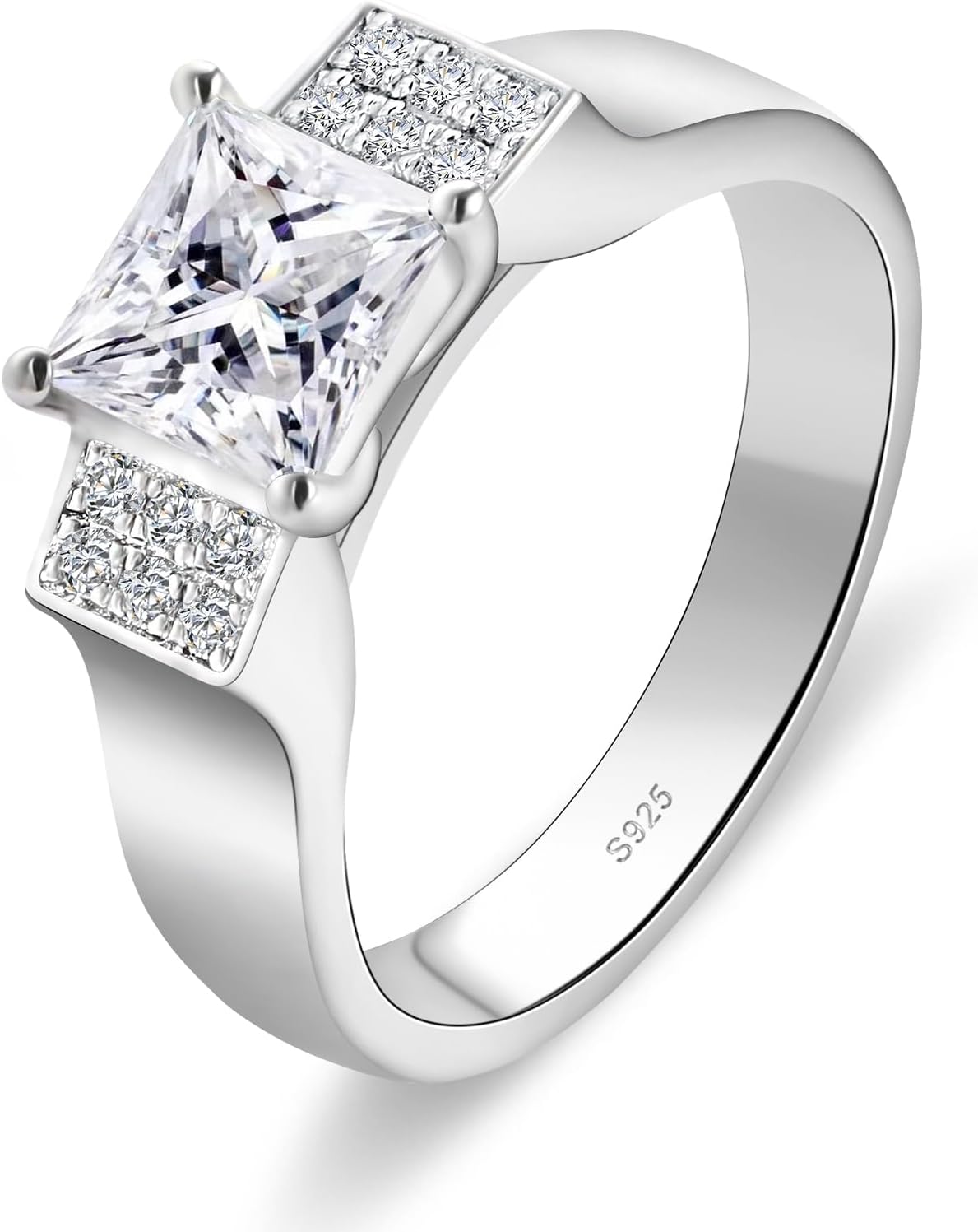 1.5CT 2CT Princess Cut Moissanite Rings for Women D Color VVS1 Moissanite Engagement Ring S925 Sterling Silver Promise Wedding Rings for Women