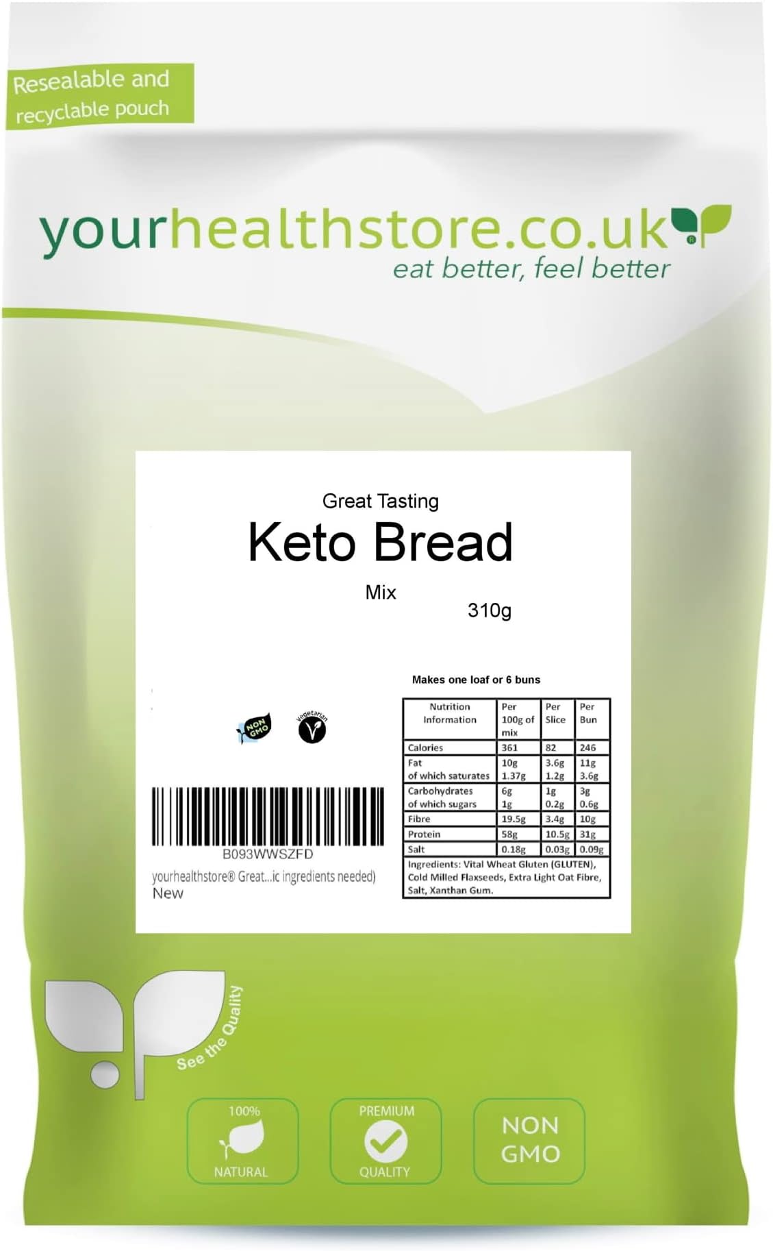 yourhealthstore® Great Tasting Keto Bread Mix, Makes Low Carb Bread, 1 Loaf or 6 Rolls.
