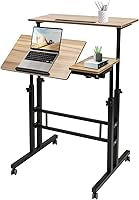 Vista 10 de Escritorio móvil de pie para computadora, estación de trabajo con ruedas universales, altura ajustable, doble panel inclinable, carrito