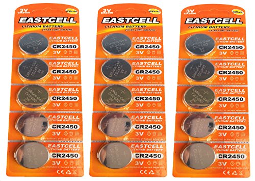 EASTCELL FBA Lot de 15 piles bouton au lithium CR2450 3 V 600 mAh (3 paquets de 5 piles) Cover