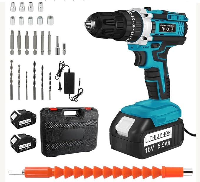 Taladro Inalámbrico 18V + 2 Baterías 5.5Ah + Maletín