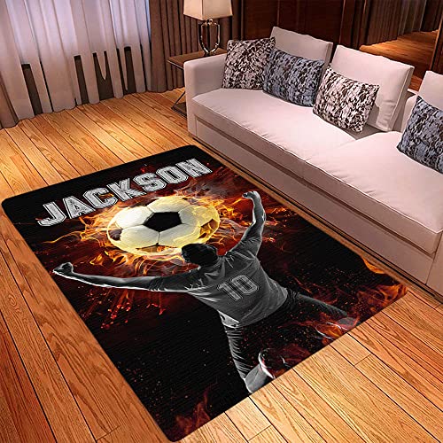 Soccer Player And Fired Ball Rug - Sport Carpet, Sports Rugs For Bedroom 2X3 3X5 4X6 5X8 Area Rug Non Slip Play Runner Rug Carpet For Hallway Sports Bedroom Outdoor Living Room Decor #TOP3