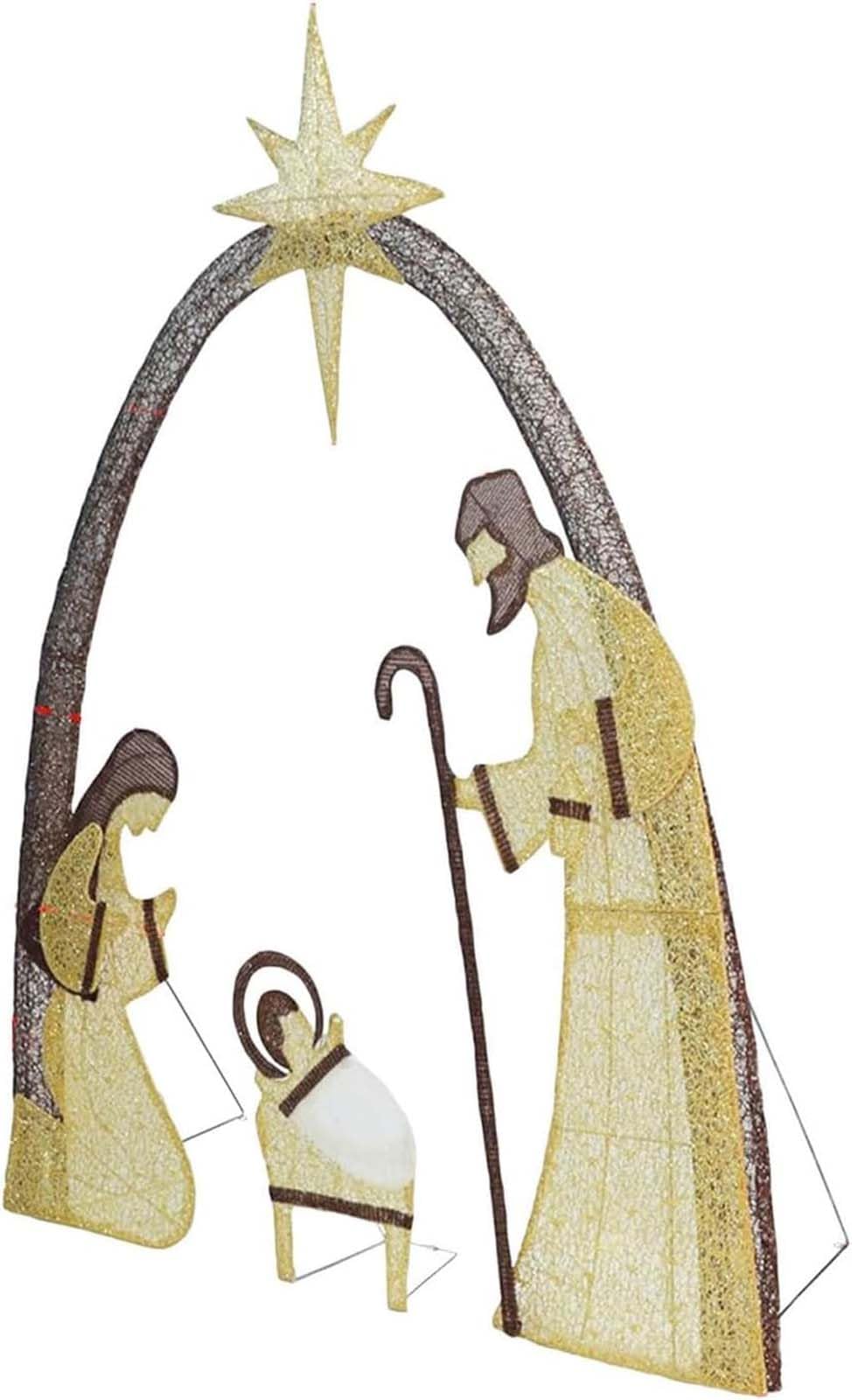 Presepe Illuminato per Natalizia, Luci Presepe Natalizio Decorativo, Presepe a LED Sacra Famiglia per Cortile, Ornamento da Giardino per Esterni, Prato, Decorazione Natalizie (C)