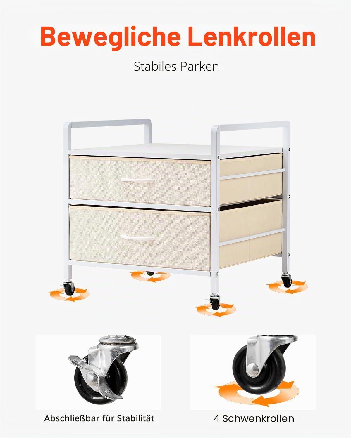VEVOR Mini-Kühlschrankständer auf Rollen Kühlschrankhalter mit 80 kg Tragkraft, Mini-Kühlschranktisch mit 2 Schubladen & 4 Lenkrollen, mobiles Kühlschrankregal für Wohnheim Wohnung Büro Weiß