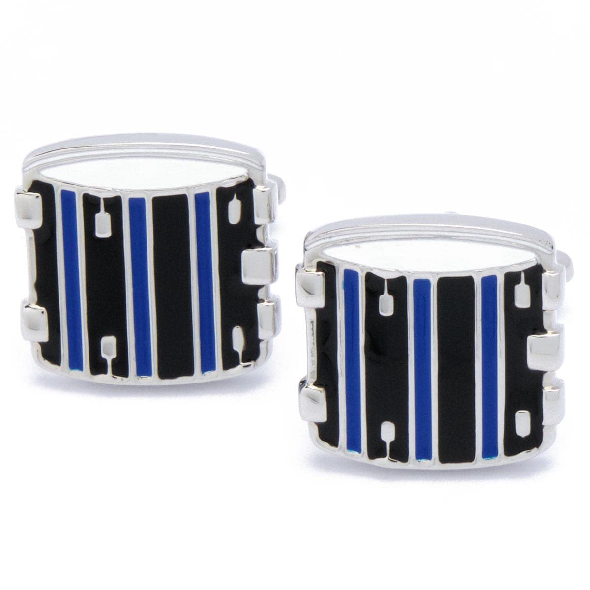 Gemelli - Drum Drum Kit Blu e Nero - Asimmetrico - 20mm x 19mm - Gemelli per strumenti a percussione, Gemelli di genere musicale