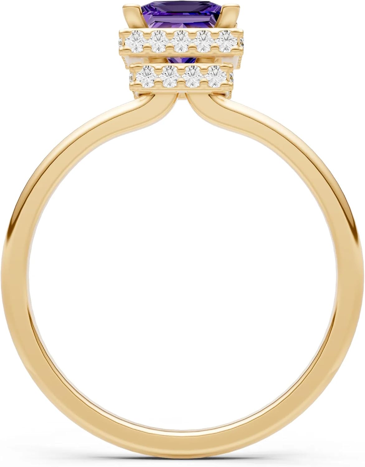 PEORA Princess Cut Gemstone and Hidden Double Halo Lab Grown Diamonds Engagement Gold Ring