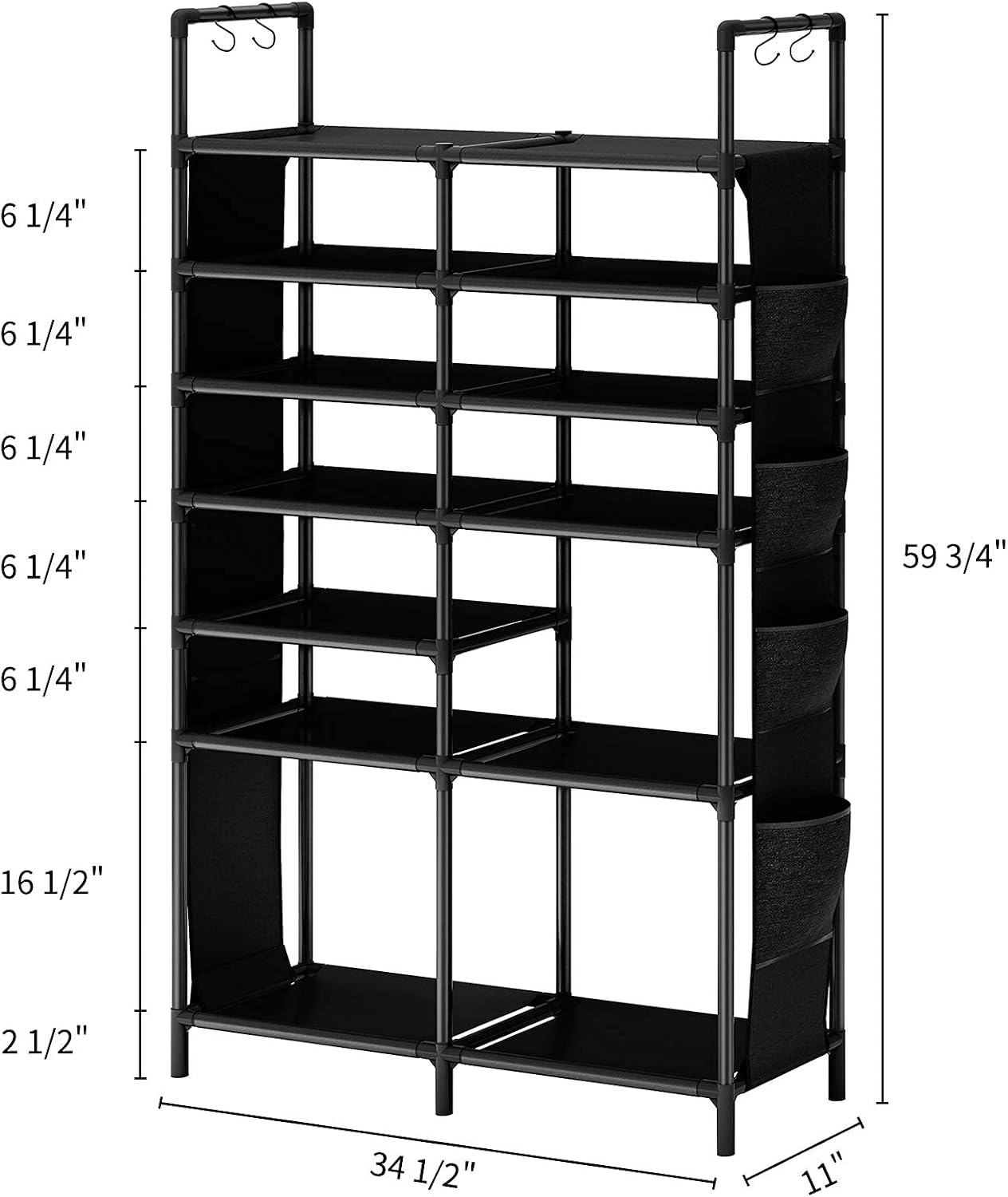 ZERO JET LAG 7 Tiers Shoe Rack Space Saving Large Shoe Rack Organizer for 30-35 Pairs ​Double Row Non-Woven Fabric Metal Storage Cabinet Black