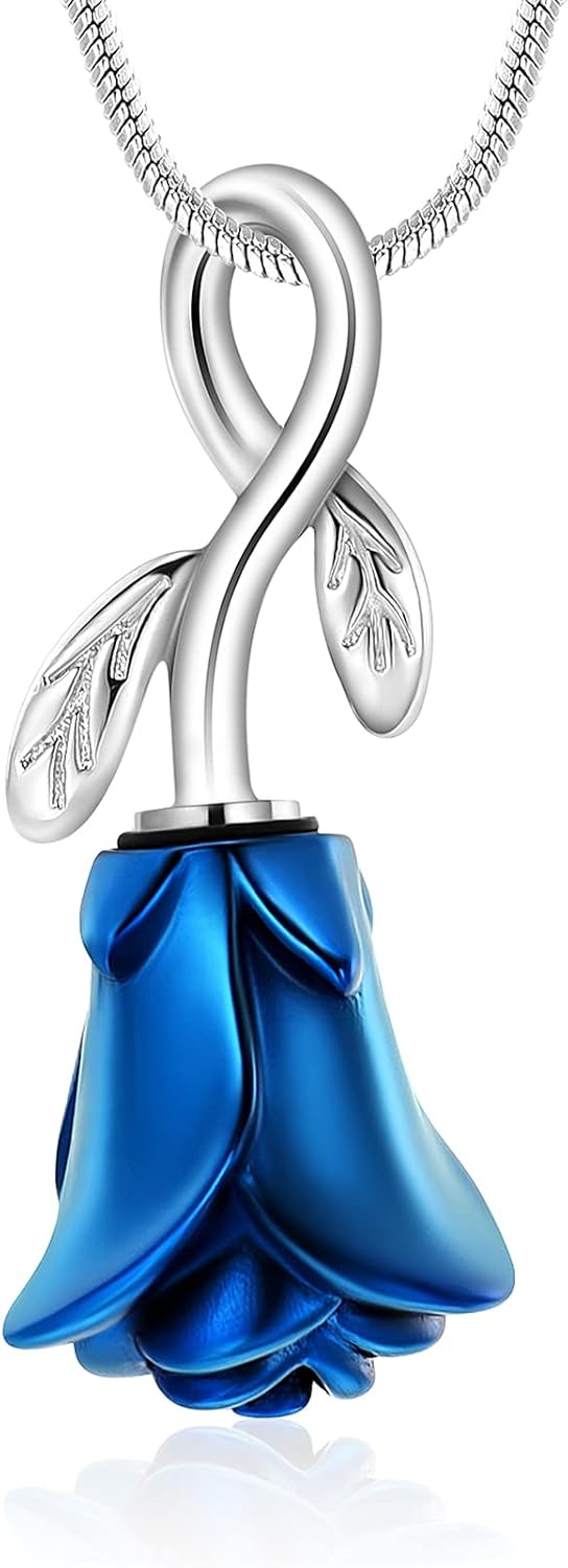 Rose Flower Cremation Urn Necklace for Ashes Stainless Steel Memorial Cremation Ash Jewelry Keepsake Pendant Necklace for Women Girl