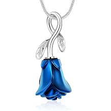 Rose Flower Cremation Urn Necklace for Ashes Stainless Steel Memorial Cremation Ash Jewelry Keepsake Pendant Necklace for Women Girl