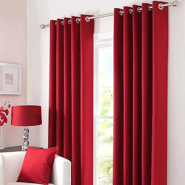 Kinfolk Textile Blackout Thermal Eyelet Ring Top Insulated Pair of Curtains Including 2 Tiebacks (Red, 46" x 54")