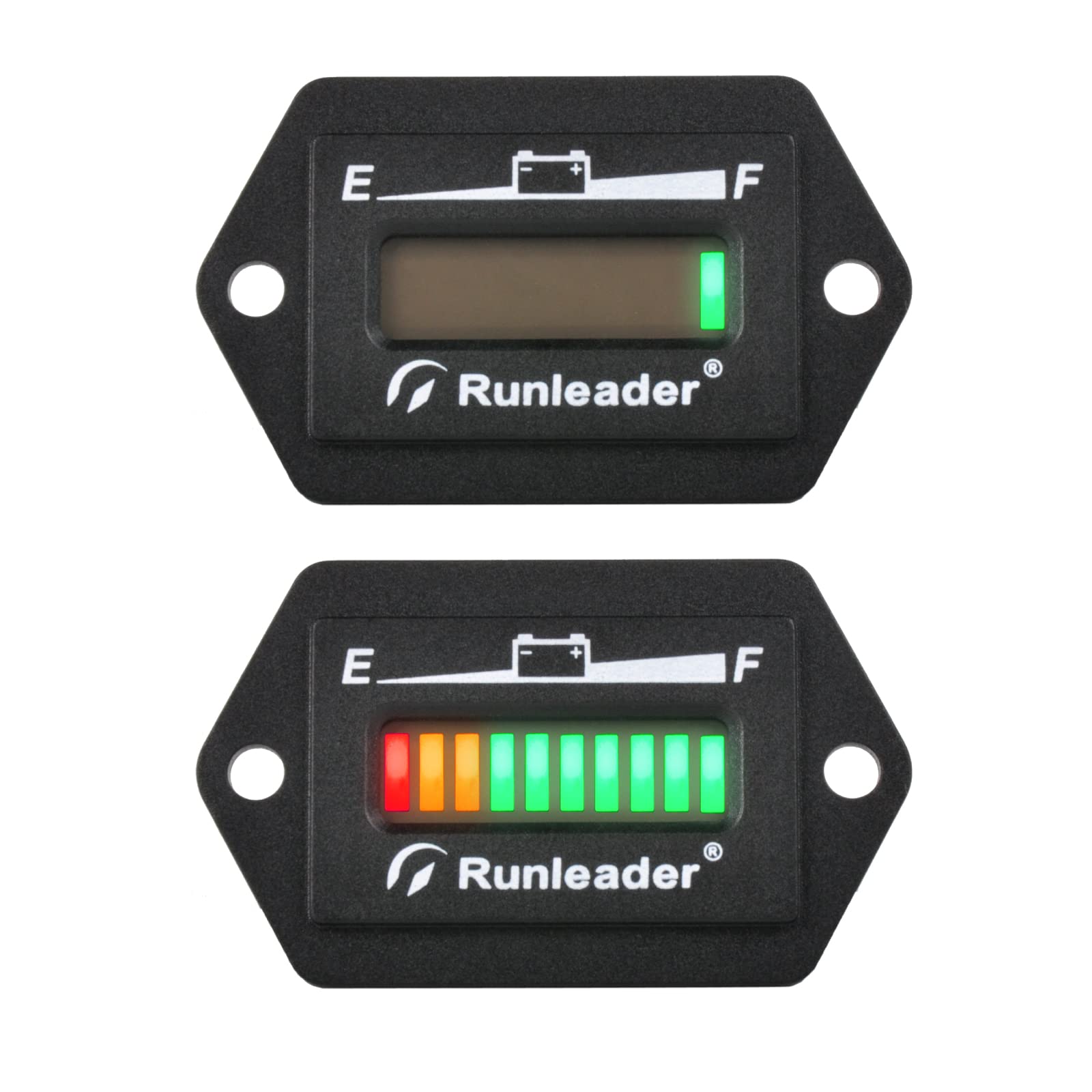 2 Pieces Runleader 36V Battery Fuel Gauge Meter,Battery Level Meter,Lead Acid Battery Applicably,Single & Multiple Screen Display for Golf Cart Club Car Forklift Scrubber Machine