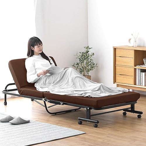 アイリスオーヤマ 折りたたみベッド シングル コンパクト 折り畳み 折りたたみ おしゃれ お洒落 組立簡単 来客用 省スペース シンプル OTBSS-KR ブラウン