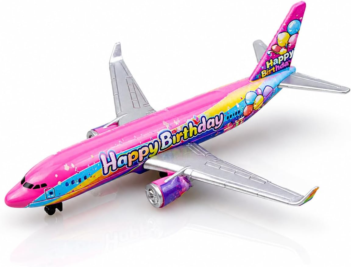 Airplane Model, Aircraft Model Plane, Pink Birthday Theme Passenger Jet with Balloon Graphics, Metal Airplane Collectible, Miniature Aviation Model for Desk Display and Aircraft Collection