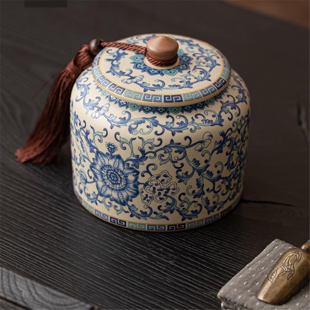 Bote de té Lata de cerámica China for Guardar té con Tapa sellada y asa de Transporte. Recipiente Recto Caja de té