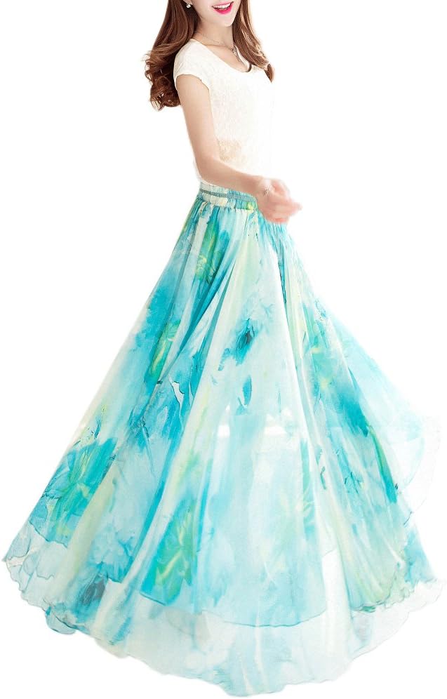 Sinono Womens Long Chiffon Bohemian Skirt Gypsy Dress Maxi Boho Beach Skirt