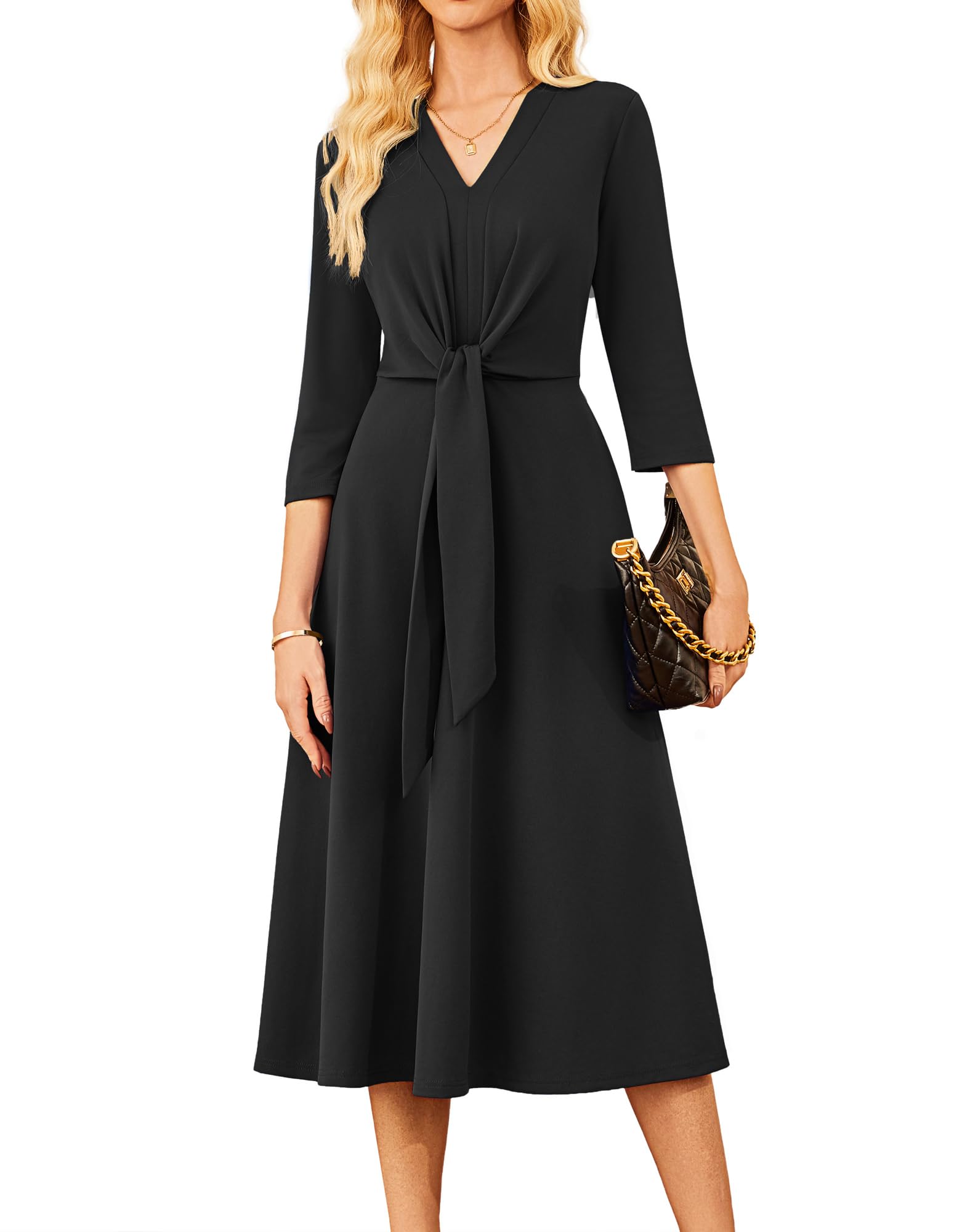 GRACE KARIN Work Dresses for Women 2025 Business Casual 3 4 Sleeve Midi Dress Office A Line Dresses