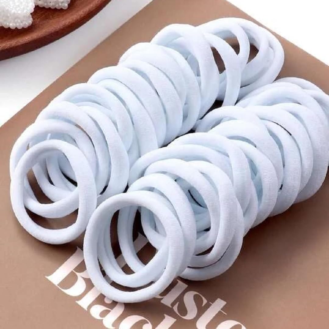 Elina20 White Elastic Ponytail Holder Hair Rubber Ties Head Bands Soft Cotton Thick Thin Hair Wear for School Girls, Kids, Women Accessories (Pack of 20)(white)