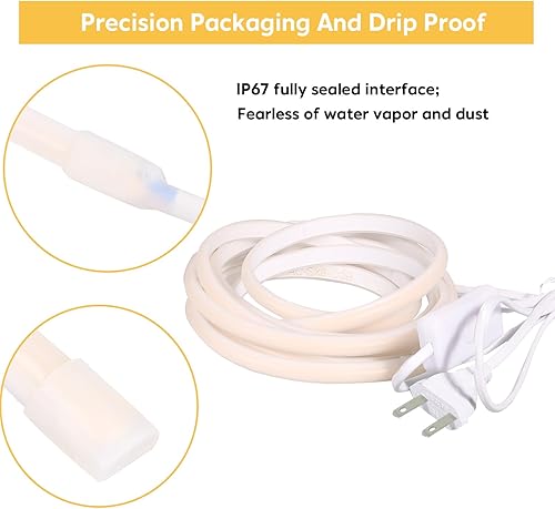 Miniatura 3 de Tira de luces LED para exteriores, impermeable, IP67 AC 110 V, tira LED COB, 6.56 pies, cuerda de luz cortable con enchufe de EE. UU., 4000 K, luces