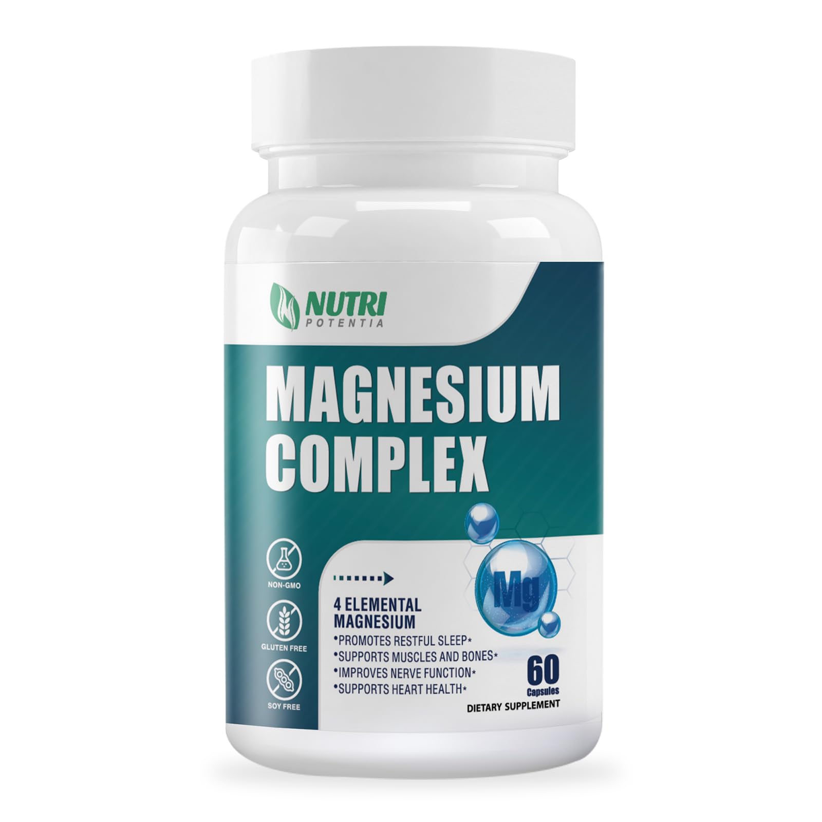Magnesium Complex Supplement 500 mg- Magnesium Mineral Supplements, Magnesium Glycinate, Citrate, Malate, Taurate with B6 - Bone, Heart, Muscle & Nervous System Support - 60 Capsules