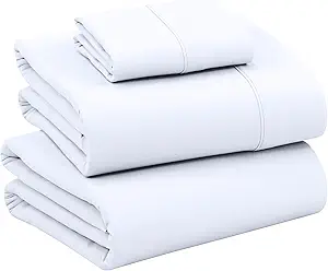 RUVANTI 100% Cotton Twin Sheets Set, 3 Pieces, Soft & Breathable Percale Weave Bedding, Deep Pocket 16", Hotel Standard, Crisp Cool Feel, Durable, Perfect Dyed Bed Sheet, Bright White