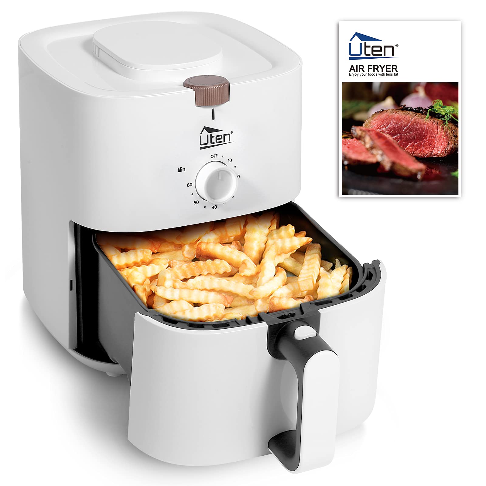 Freidora sin Aceite 4L, Uten Freidora de Aire 1500W con Cesta Extraíble, Tiempo y Temperatura Ajustable, Air Fryer Multifuncional, Recetas, Sin BPA ni PFOA, Blanco [Ahorra hasta un 50% en Energía]