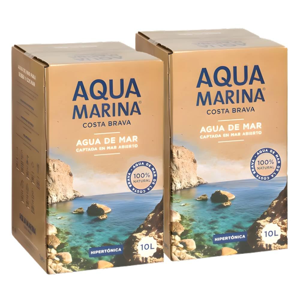 AQUAMARINA Costa Brava Agua de Mar Hipertónica 10L | 100% Natural | Minerales Esenciales para Hidratación, Cocina Mediterránea y Bienestar Deportivo | (2 Bag in Box 10 Litros)