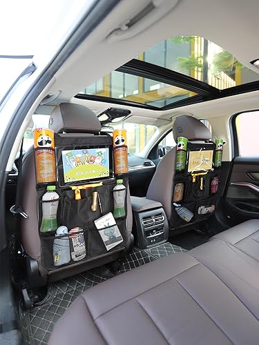 Miniatura 4 de Organizador de asiento trasero de automóvil con soporte transparente para tableta, tela Oxford 600D, 9 compartimentos de almacenamiento, soporte