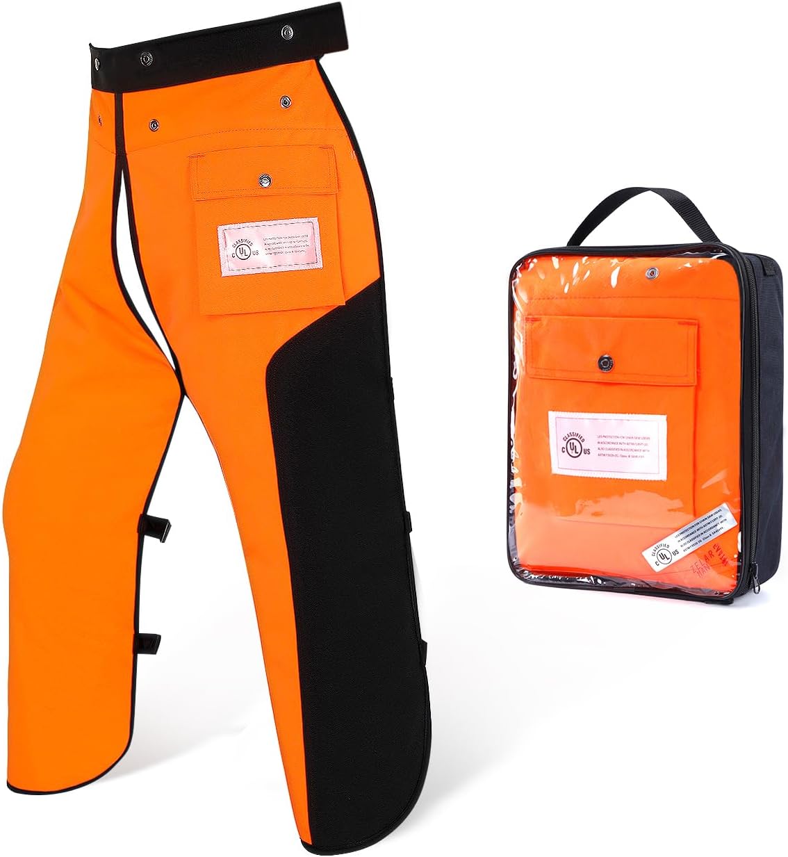 Chainsaw Chaps Apron Wrap 8-layer for Men/Women Loggers Forest Workers Protective Chain Saw Pants Adjustable Safety Chap Class B with Pocket(Orange&Black, 35-Inch)