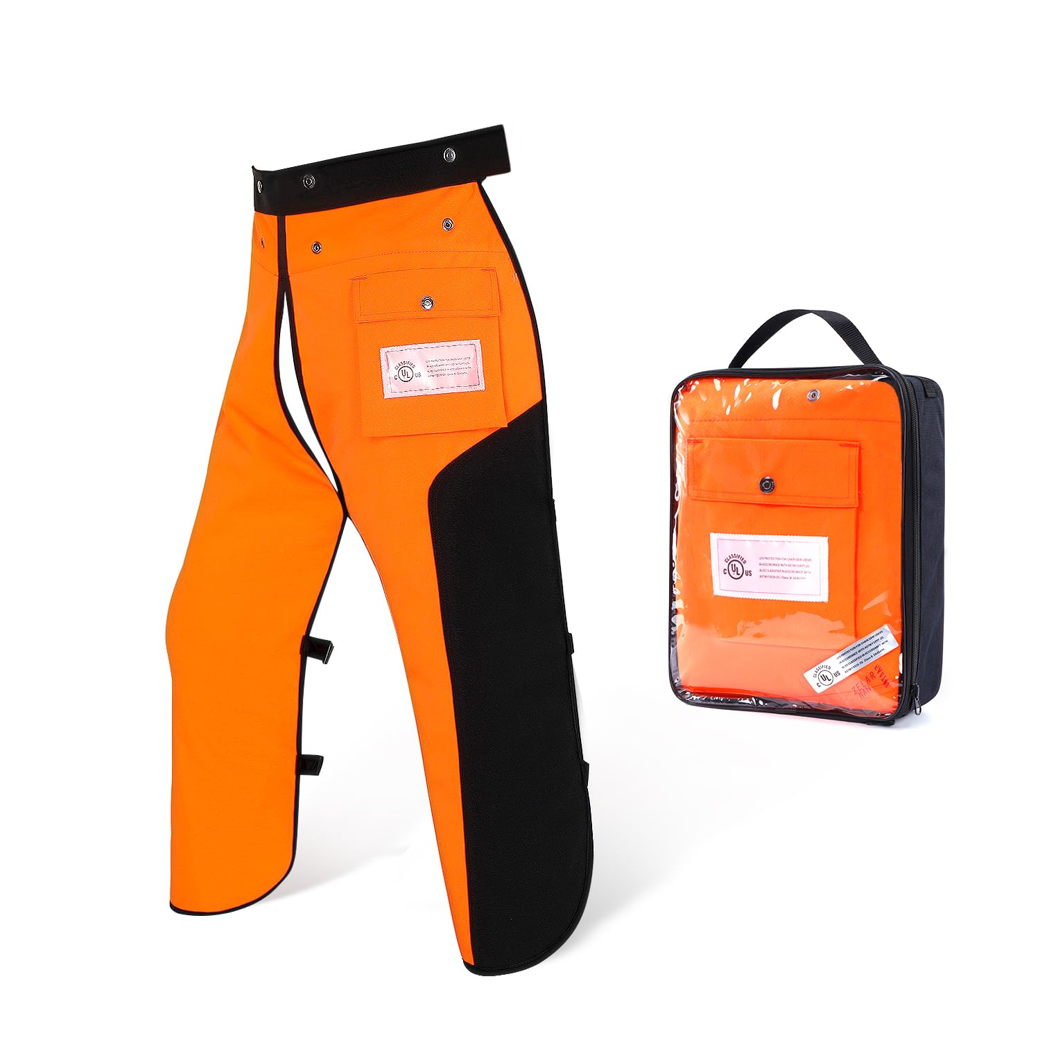 Chainsaw Chaps Apron Wrap 8-layer for Men/Women Loggers Forest Workers Protective Chain Saw Pants Adjustable Safety Chap Class B with Pocket(Orange&Black, 35-Inch)