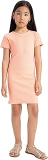 DeFacto Girls Dress C4644A8 - Cotton Mini Dress - Short Sleeve - Casual - Small