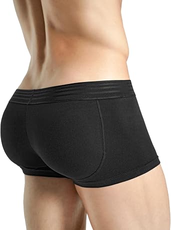 Rounderbum Mens Dual Tech Padded Boxer Trunk + Smart Package Cup Removable Pads & Package Enhancing Pouch, 3 Colors